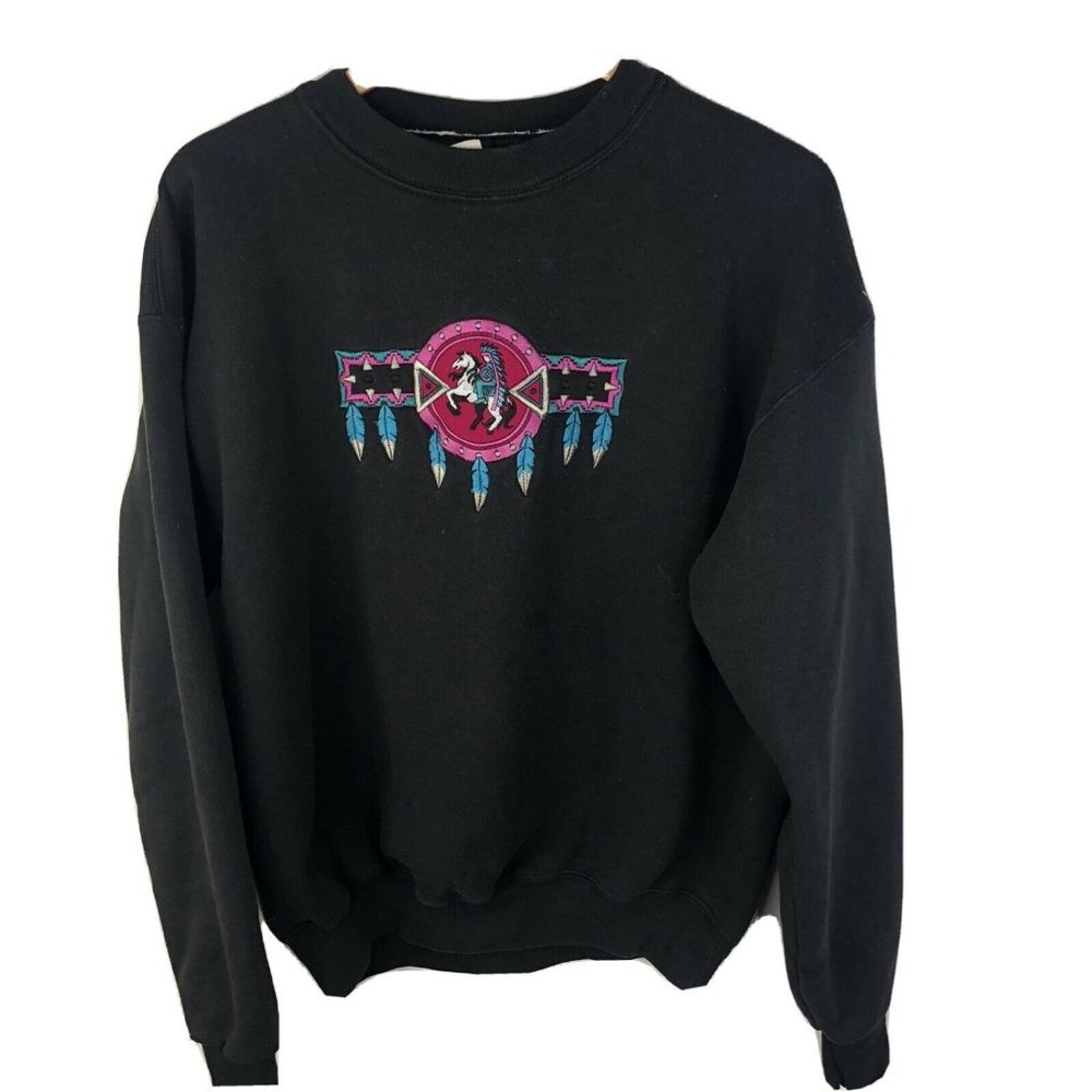 Vintage Sweatshirt Native Feather Headdress Horse